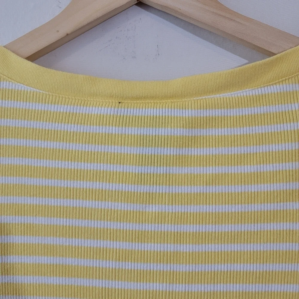 Lauren Ralph Lauren Yellow/White Striped Knit Top Sz M Boatneck 3/4 Sleeve - Picture 6 of 9